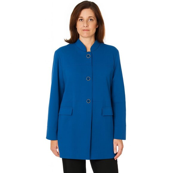 Chico's Ponte Jacket | Sleek Blue Mandarin Collar | Size 2 (M/12) - Picture 1 of 9